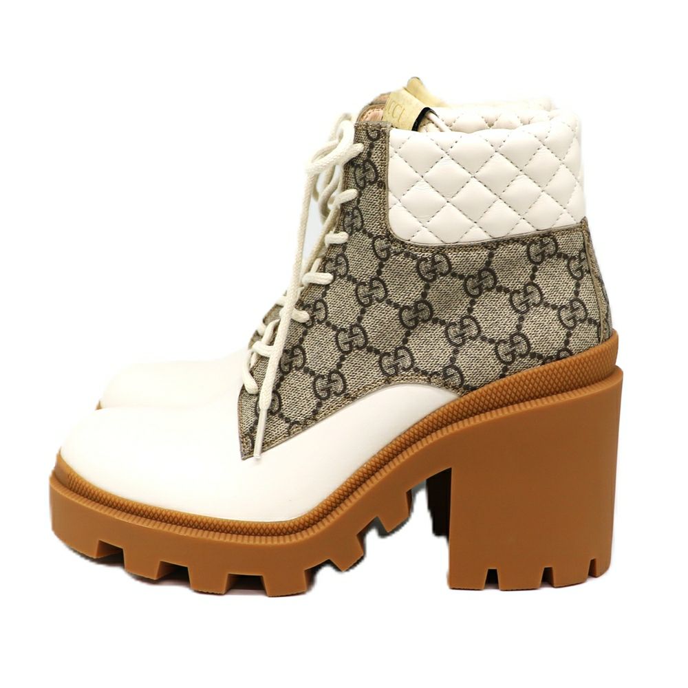 【リユース品】 グッチ GUCCI 靴 ブーツ GGスプリーム アンクルブーツ ベージュ/ホワイト/ブラウン 【お取り寄せ】