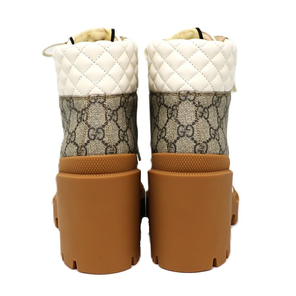 【リユース品】 グッチ GUCCI 靴 ブーツ GGスプリーム アンクルブーツ ベージュ/ホワイト/ブラウン 【お取り寄せ】