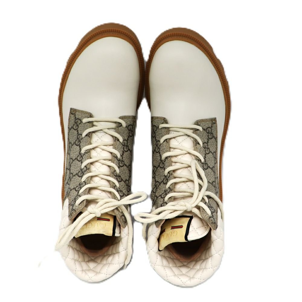 【リユース品】 グッチ GUCCI 靴 ブーツ GGスプリーム アンクルブーツ ベージュ/ホワイト/ブラウン 【お取り寄せ】