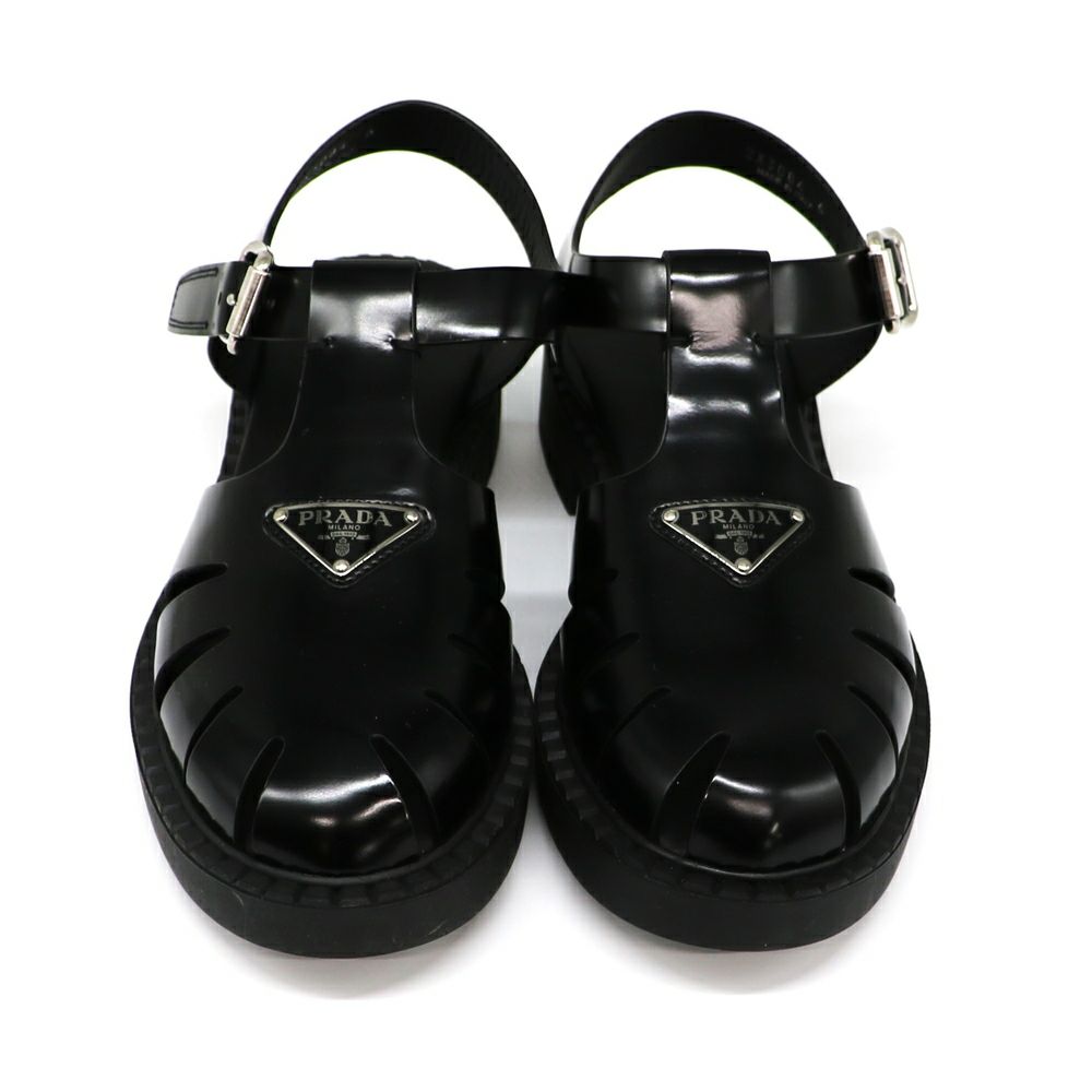 【リユース品】 プラダ PRADA 靴 サンダル ブラッシュドレザー フィッシャーマンサンダル ブラック 【お取り寄せ】