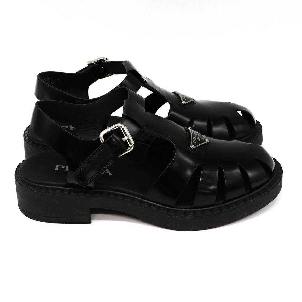 【リユース品】 プラダ PRADA 靴 サンダル ブラッシュドレザー フィッシャーマンサンダル ブラック 【お取り寄せ】