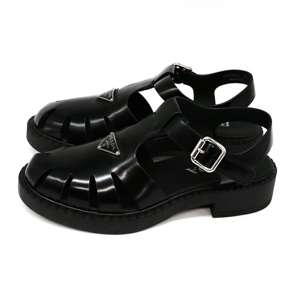 【リユース品】 プラダ PRADA 靴 サンダル ブラッシュドレザー フィッシャーマンサンダル ブラック 【お取り寄せ】