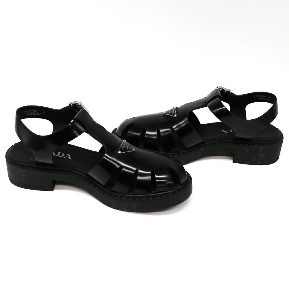 【リユース品】 プラダ PRADA 靴 サンダル ブラッシュドレザー フィッシャーマンサンダル ブラック 【お取り寄せ】