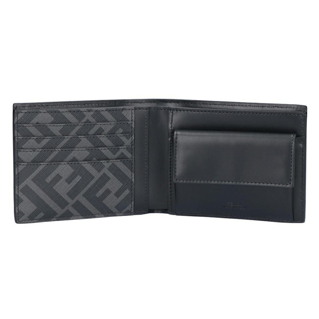 フェンディ FENDI メンズ 折財布 ニつ折り財布 小銭入れ付き 7M0373 AFF2 F0GXN BLACK+PALLADIUM