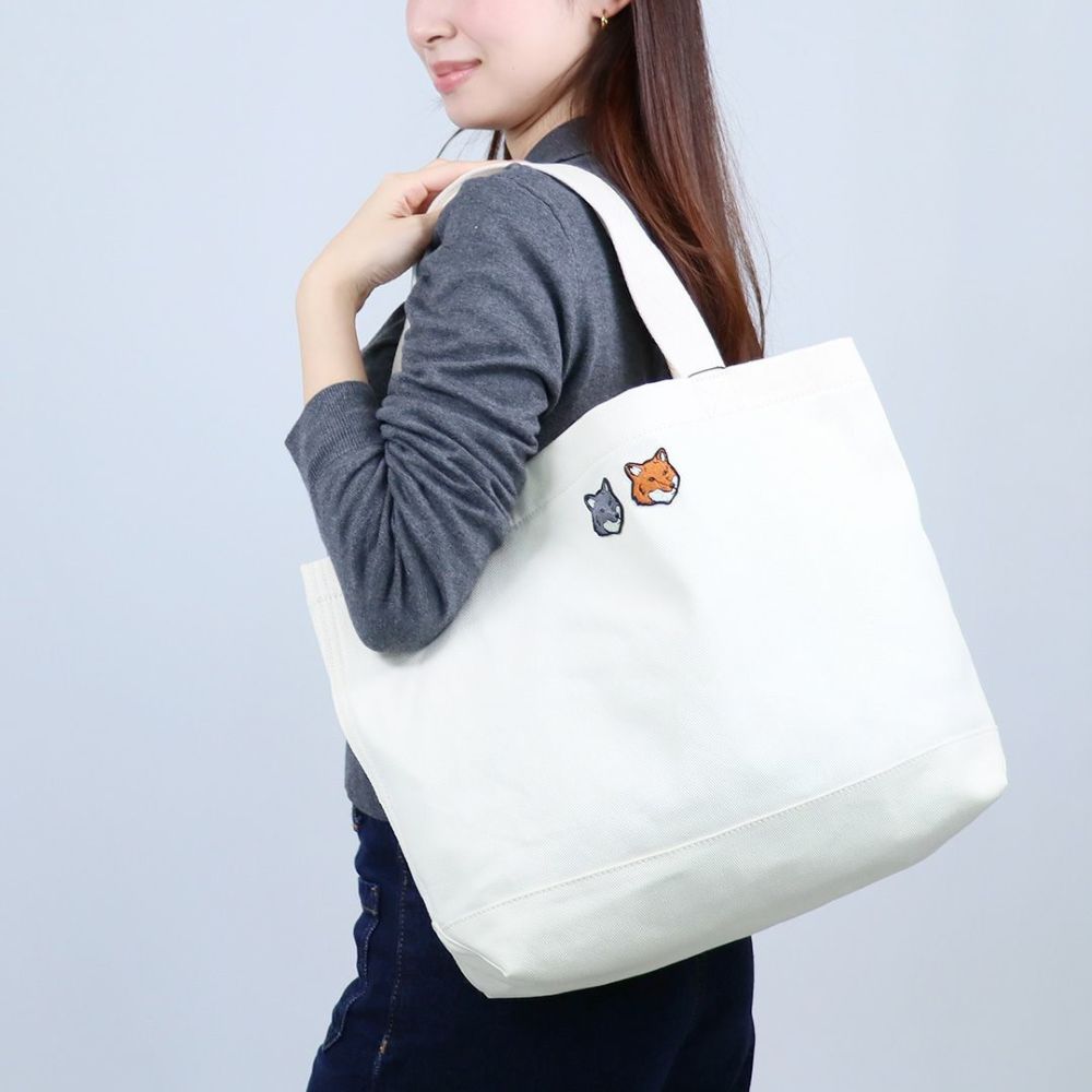 メゾンキツネ MAISON KITSUNE トート バッグ ダブル ボールド フォックスヘッドパッチ OW511CFWW0096 P700 ECRU