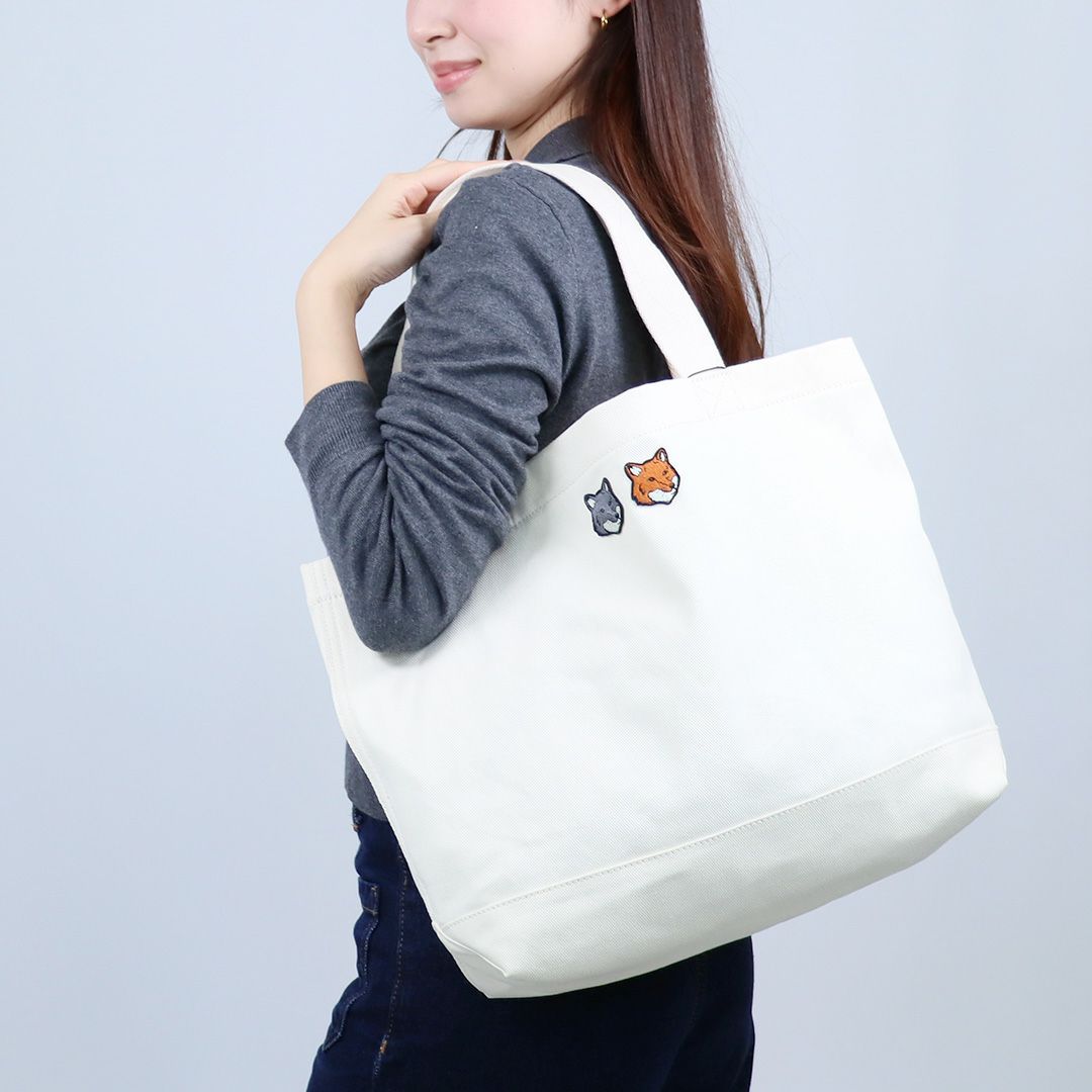 メゾンキツネ MAISON KITSUNE トート バッグ ダブル ボールド フォックスヘッドパッチ OW511CFWW0096 P700 ECRU