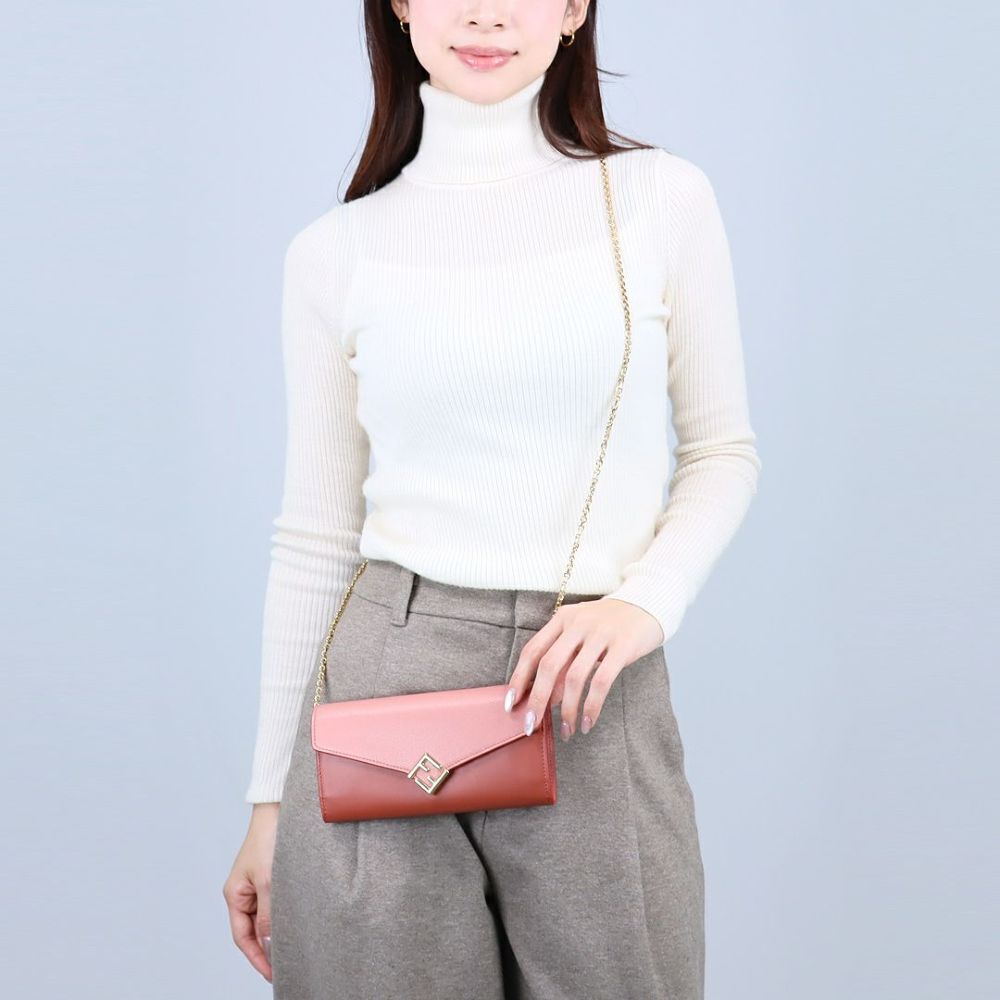 フェンディ FENDI 長財布 チェーンウォレット FFダイヤモンド チェーン付き 8M0365 ALV4-F1TWI SIENNA+MACARON+OS