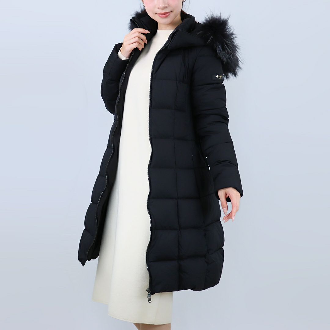 タトラス TATRAS レディース ロングダウン ダウンジャケット ファー ブロックステッチ ジップアップ フーディ― GANO ガノ LJXA0016013588 BLACK