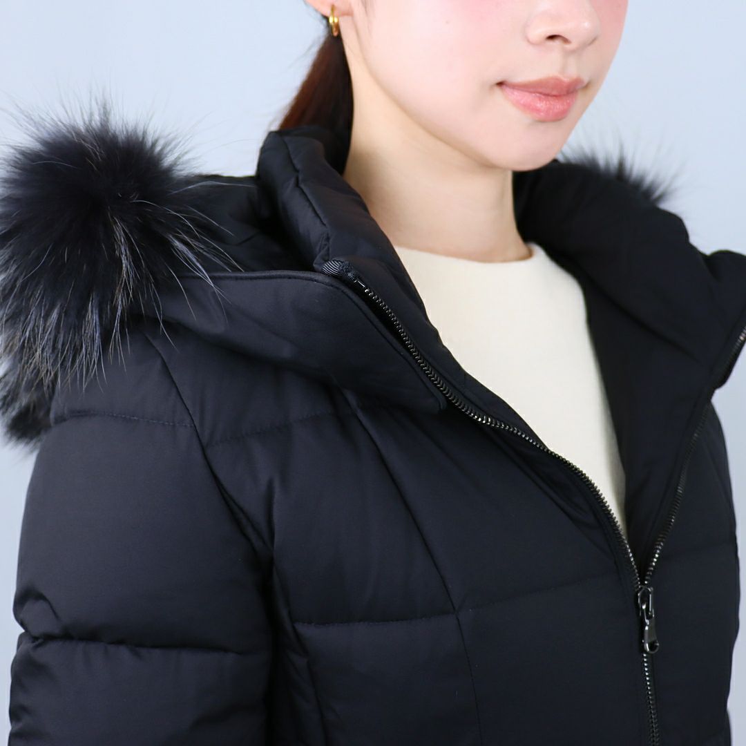 タトラス TATRAS レディース ロングダウン ダウンジャケット ファー ブロックステッチ ジップアップ フーディ― GANO ガノ LJXA0016013588 BLACK