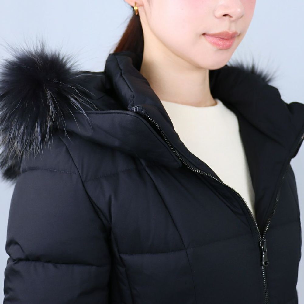 タトラス TATRAS レディース ロングダウン ダウンジャケット ファー ブロックステッチ ジップアップ フーディ― GANO ガノ LJXA0016013588 BLACK