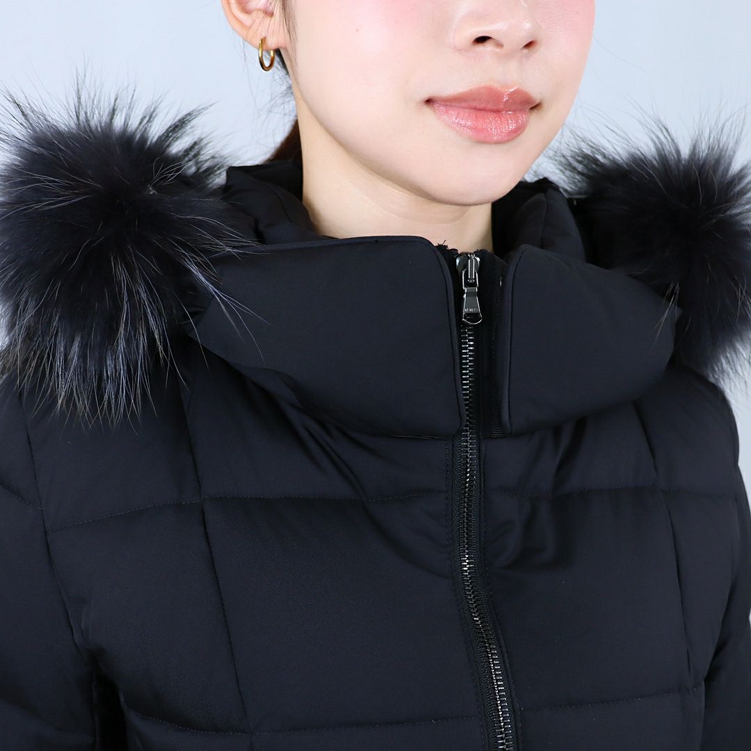 タトラス TATRAS レディース ロングダウン ダウンジャケット ファー ブロックステッチ ジップアップ フーディ― GANO ガノ LJXA0016013588 BLACK