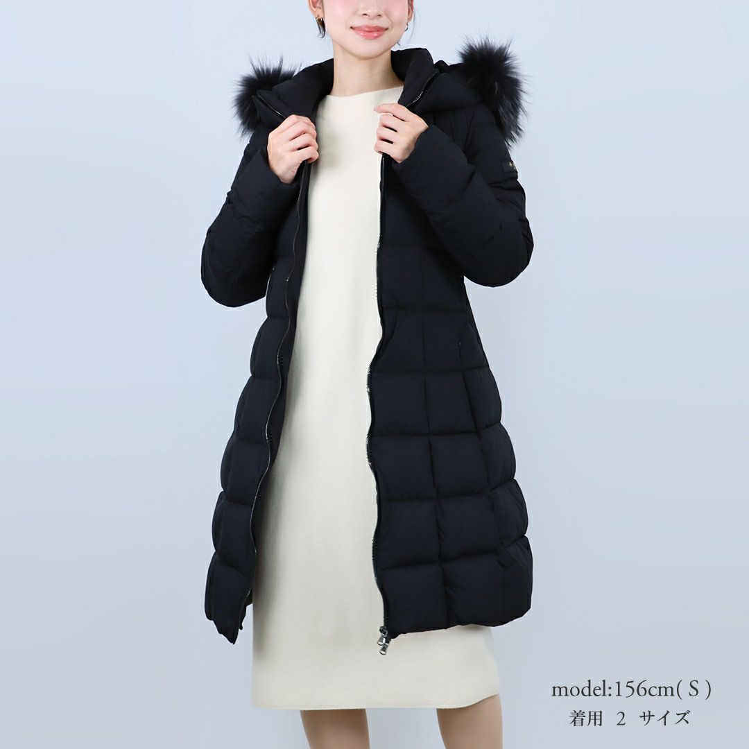 タトラス TATRAS レディース ロングダウン ダウンジャケット ファー ブロックステッチ ジップアップ フーディ― GANO ガノ LJXA0016013588 BLACK