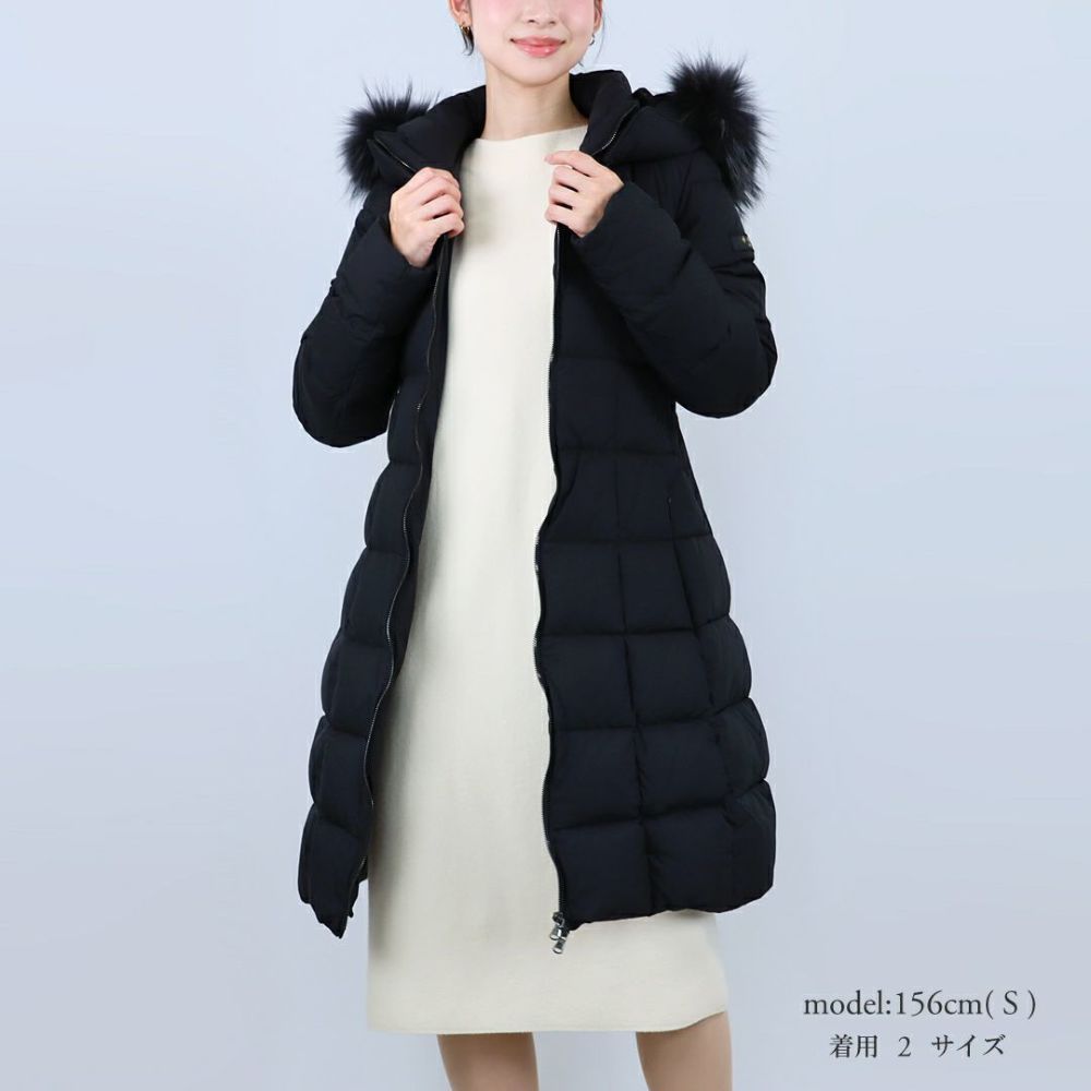 タトラス TATRAS レディース ロングダウン ダウンジャケット ファー ブロックステッチ ジップアップ フーディ― GANO ガノ LJXA0016013588 BLACK