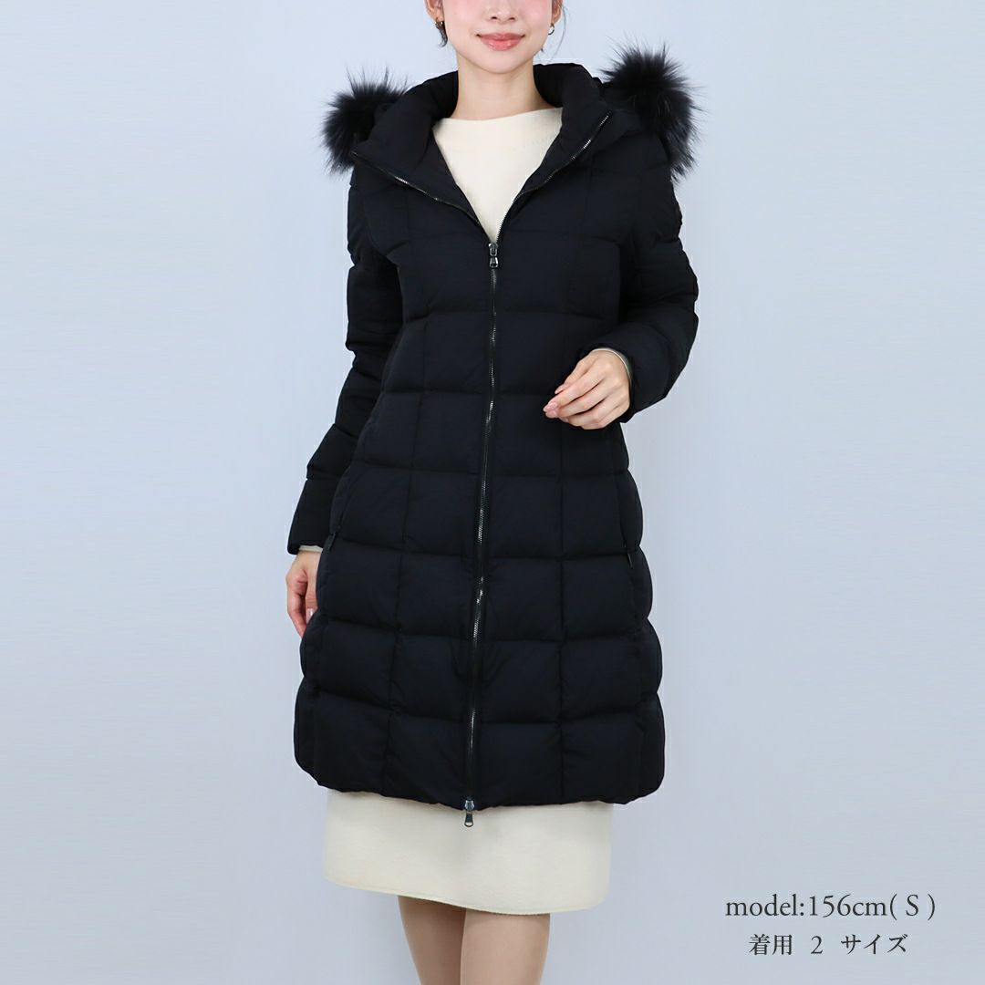 タトラス TATRAS レディース ロングダウン ダウンジャケット ファー ブロックステッチ ジップアップ フーディ― GANO ガノ LJXA0016013588 BLACK