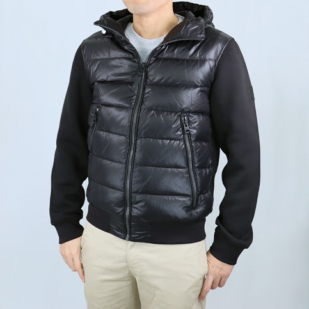 マッカージュ MACKAGE メンズアウター メンズジャケット メンズダウン ライトダウンジャケット ジップアップ フーディ コンビネーションジャケット ジャージダウン FRANK-R C0001 BLACK