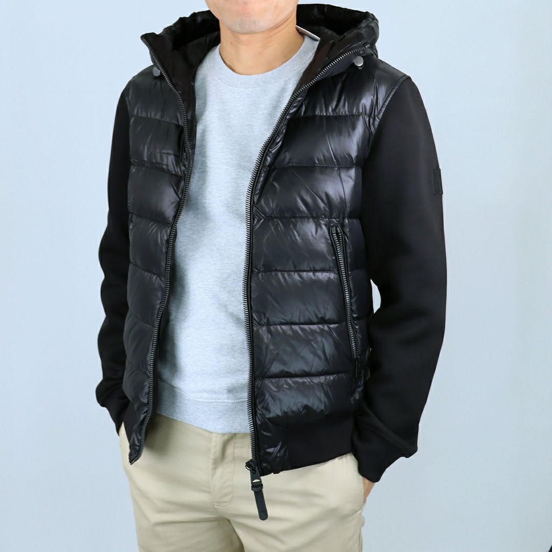 マッカージュ MACKAGE メンズアウター メンズジャケット メンズダウン ライトダウンジャケット ジップアップ フーディ コンビネーションジャケット ジャージダウン FRANK-R C0001 BLACK