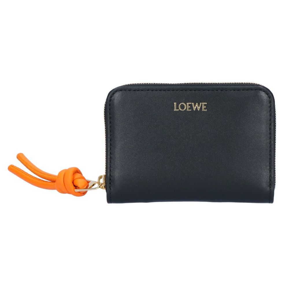 ロエベ LOEWE 小銭入れ コインケース コンパクトウォレット ノット ジップ コインパース CEM1ZCPX02 6036 BLACK/BRIGHT ORANGE