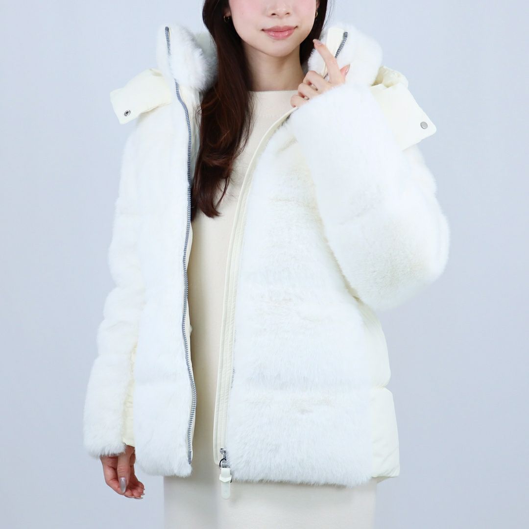 マッカージュ MACKAGE レディスダウンジャケット エコファー もこもこ フーディ 異素材ミックス CASSIDY CREAM