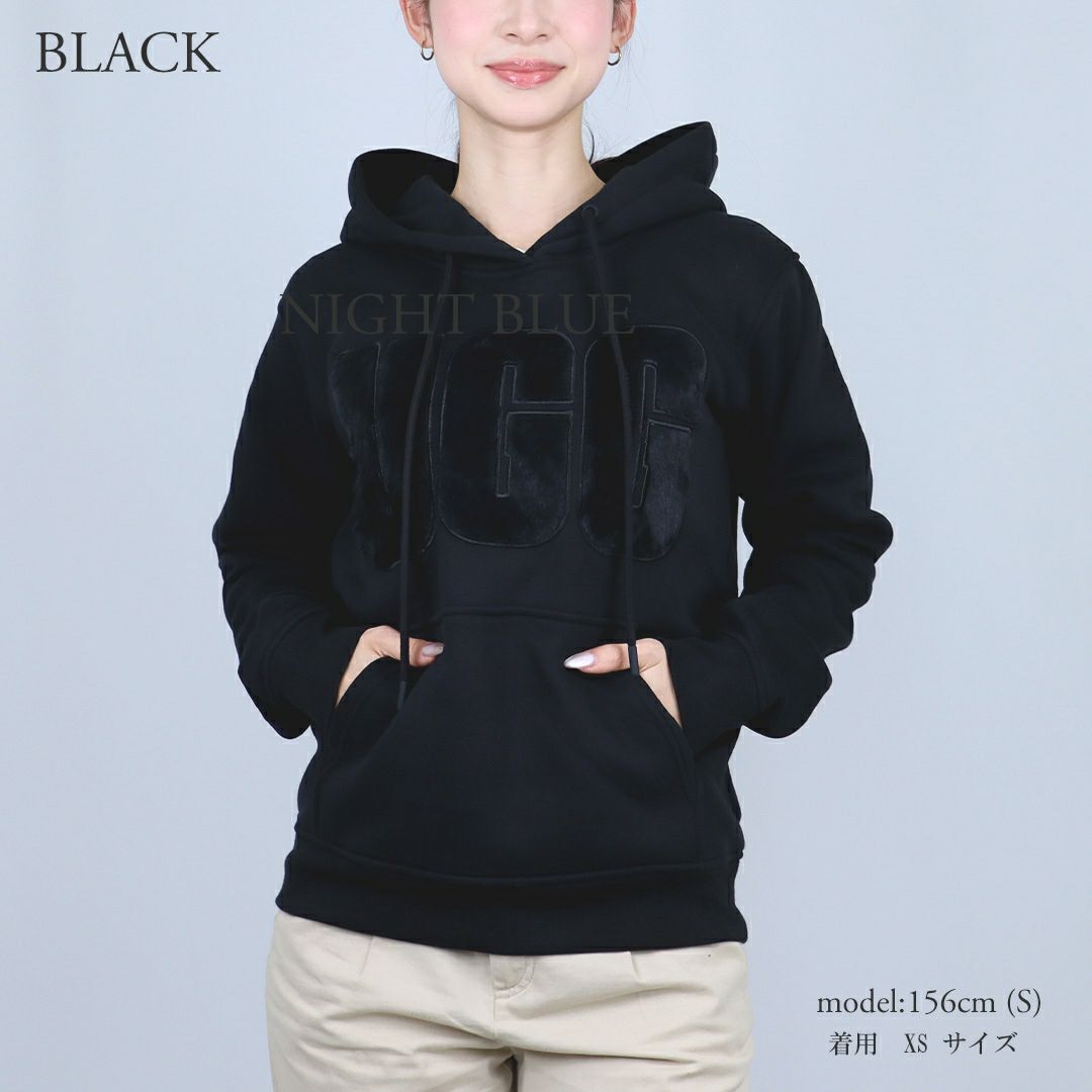 アグ UGG レディーススウェット パーカー フーディ ロゴスウェット プルオーバー カンガルーポケット REY FUZZY LOGO HOODIE 1121385 BLACK