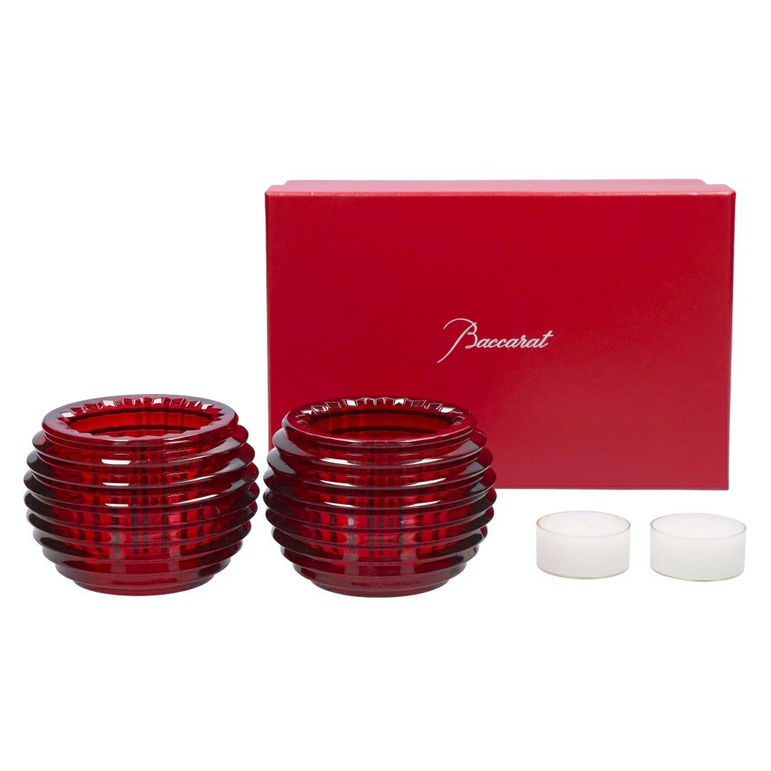 バカラ BACCARAT キャンドルホルダー レッド 2個セット クリスタル キャンドルホルダー キャンドルグラス インテリア ペア アイ 2810639 【お取り寄せ】