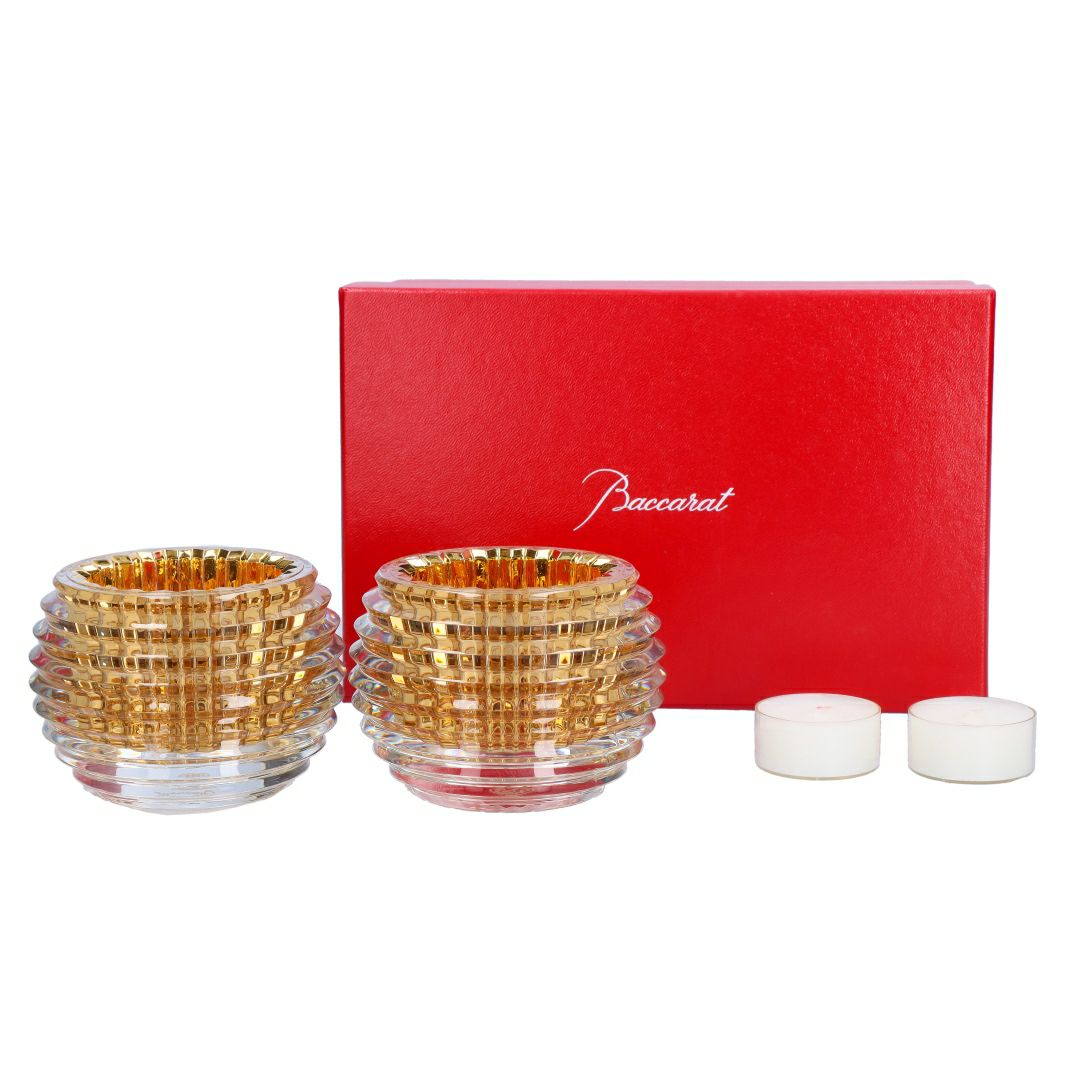 バカラ BACCARAT キャンドルホルダー ゴールド 2個セット クリスタル キャンドルホルダー キャンドルグラス インテリア ペア アイ 2811841 【お取り寄せ】