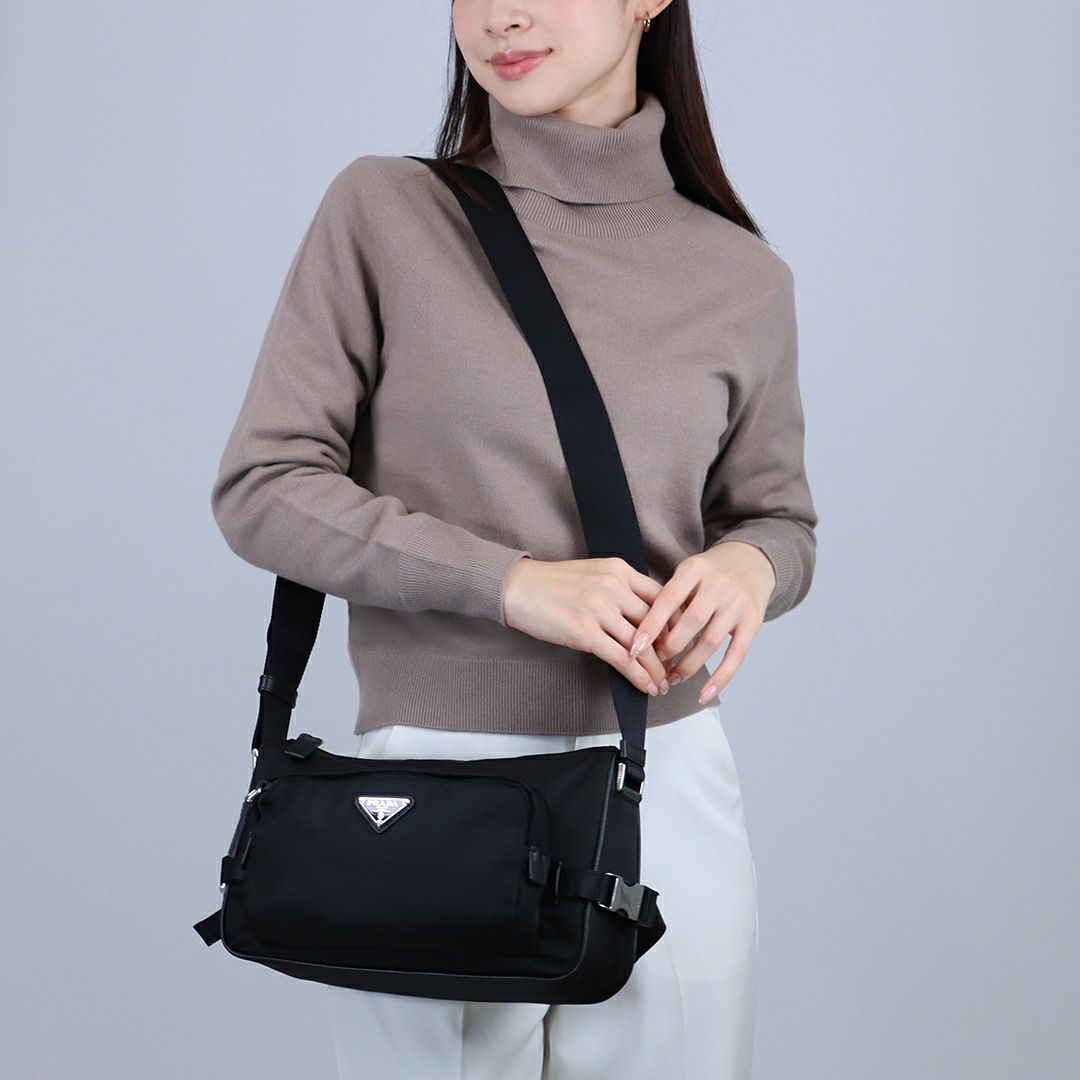 プラダ PRADA ショルダーバッグ ミディアム RE-NYLON サフィアーノレザー 2VH192 2DMG OOO F0002 NERO