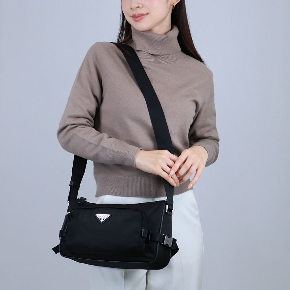 プラダ PRADA ショルダーバッグ ミディアム RE-NYLON サフィアーノレザー 2VH192 2DMG OOO F0002 NERO