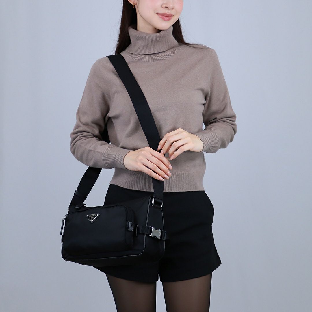 プラダ PRADA ショルダーバッグ ミディアム RE-NYLON サフィアーノレザー 2VH192 2DMG OOO F0002 NERO