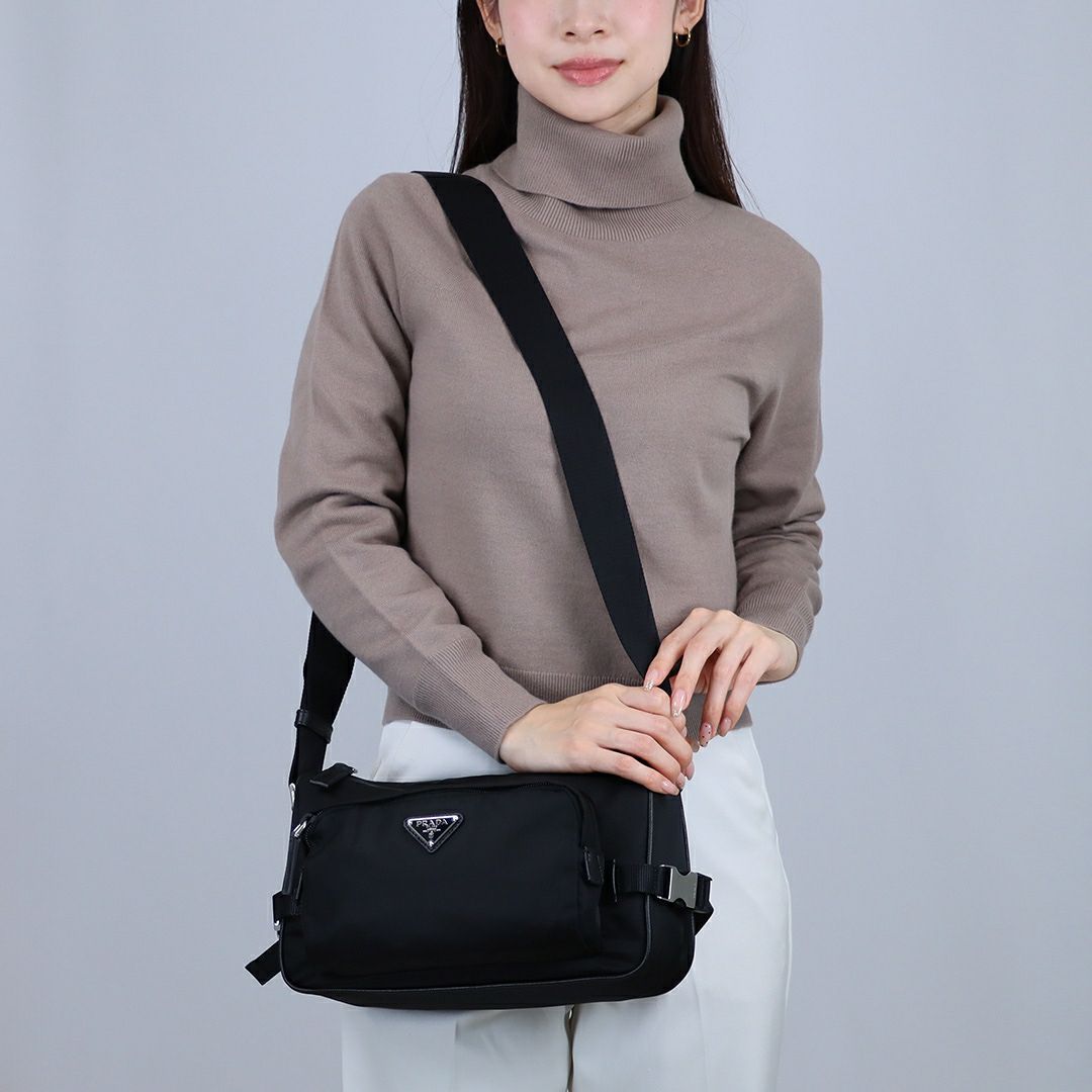 プラダ PRADA ショルダーバッグ ミディアム RE-NYLON サフィアーノレザー 2VH192 2DMG OOO F0002 NERO