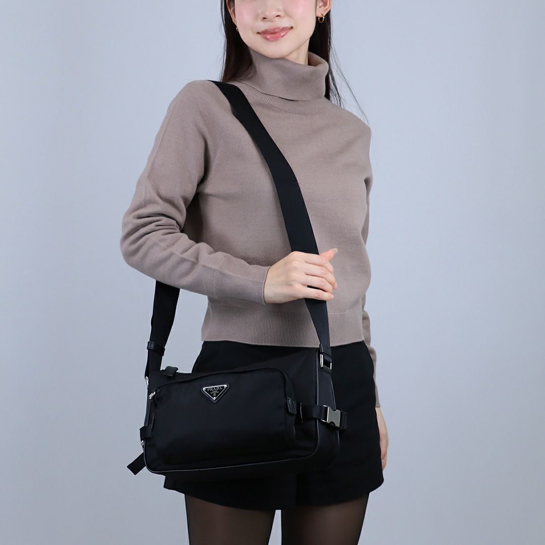 プラダ PRADA ショルダーバッグ ミディアム RE-NYLON サフィアーノレザー 2VH192 2DMG OOO F0002 NERO