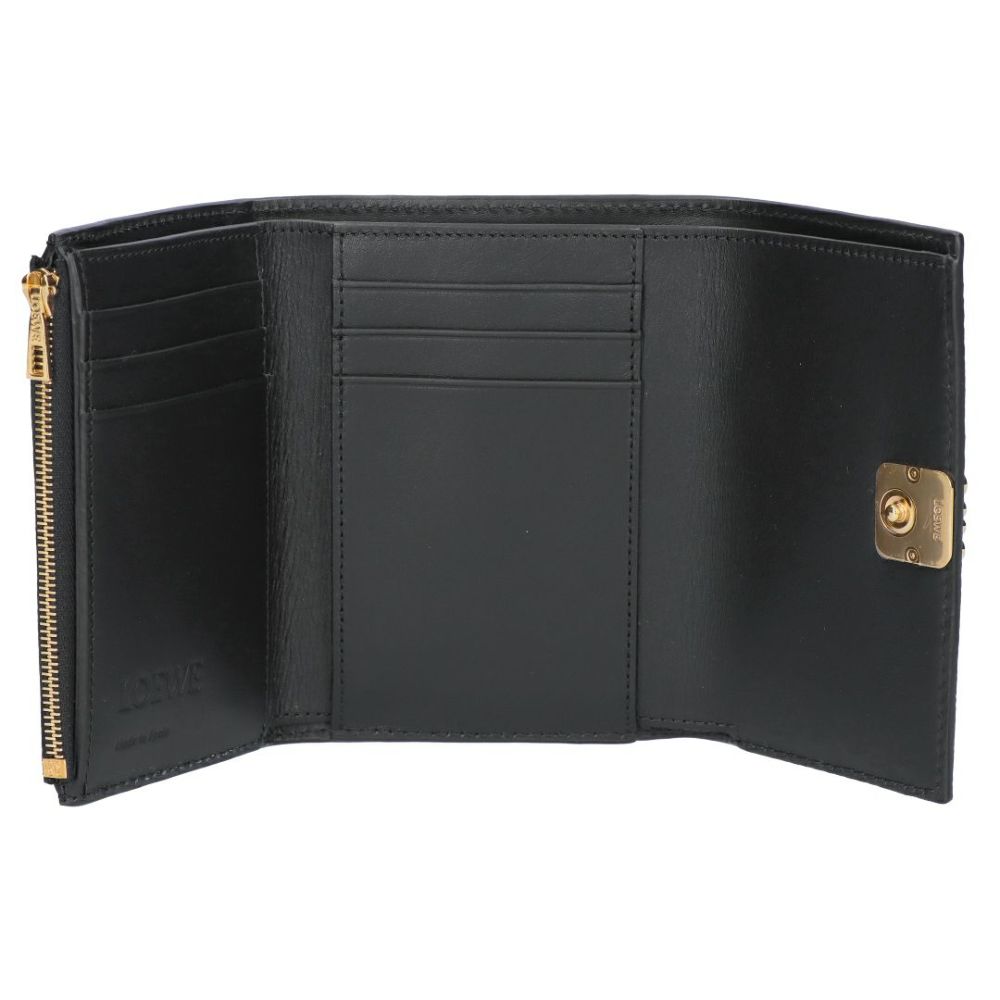 ロエベ LOEWE 折財布 三つ折り財布 アナグラム ヴァーティカル ウォレットスモール C821S33X12 1206 BLACK/GOLD 【お取り寄せ】