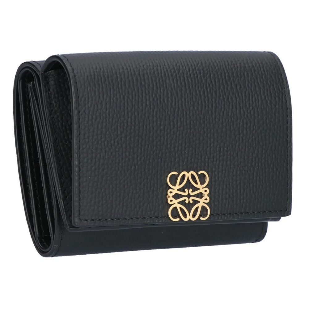 【極上良品】ロエベ⭐LOEWE【アナグラム】ブラック Wホック ２つ折り財布 ロエベ LOEWE 折財布 三つ折り財布 アナグラム トライフォールド