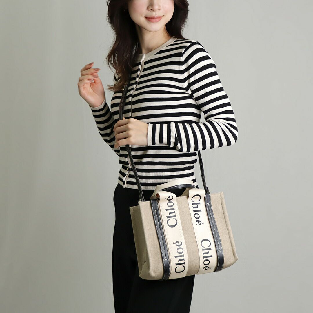 クロエ CHLOE 2WAYバッグ WOODY スモールトート CHC22AS397 I26 ベージュ系(91J WHITE/BLUE)